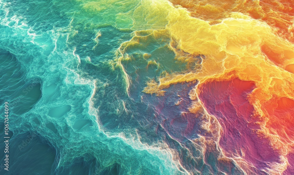 Poster dynamic heatmap of a river delta, showing temperature gradients in the water as it fans out into the