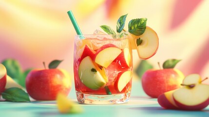 Refreshing apple cocktail with vibrant red apples perfect for summer gatherings