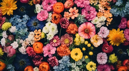 Fototapeta premium field of flowers, flowers in the field, colored flowers under the sky, colored flowers, flowers field