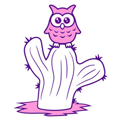 Funny Cactus Owl Sits Cactus Night Bird Cute Sweet Plant Gardening Gardener Garden Green Thumb Hobby Nature Lover Floral Botany Growth Organic Life Botanical T-Shirt Sticker Print Illustration