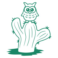 Funny Cactus Owl Sits Cactus Night Bird Cute Sweet Plant Gardening Gardener Garden Green Thumb Hobby Nature Lover Floral Botany Growth Organic Life Botanical T-Shirt Sticker Print Illustration
