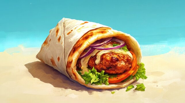 Succulent chicken kafta shawarma wrapped in a soft pita a traditional Middle Eastern sandwich perfect for a quick meal
