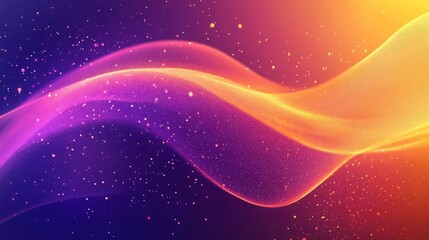 is a digital abstract artwork with a vibrant background featuring orange and purple hues, and an intricate wavy design that resembles the flow of data or energy.