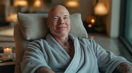 MiddleAged Man with Tattoos Relaxing in Comfortable Lounge Setting