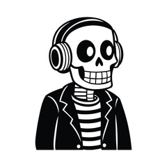 Groovy Skeleton Music Vector Illustration - Cartoon Skull Dancing with Headphones, Fun Musical Vibes Art