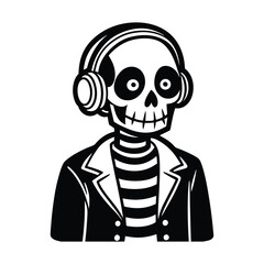 Groovy Skeleton Music Vector Illustration - Cartoon Skull Dancing with Headphones, Fun Musical Vibes Art