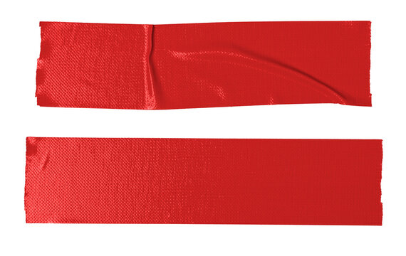 Red adhesive sticky tapes in equal sign shape isolated cutout in transparent background. Concept of accept, approve and correct.
