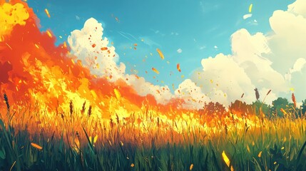 Controlled burn of a vibrant grassland to promote ecological balance and stimulate new growth