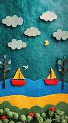 Wallpaper of felt lake art painting craft.