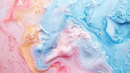 Obraz premium An abstract painting with colorful splashes, predominantly featuring pink and blue hues.