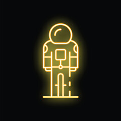 Yellow neon icon of an astronaut wearing a spacesuit, standing on the moon surface