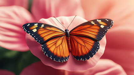 Naklejka premium vibrant butterfly resting on pink flower, showcasing nature beauty