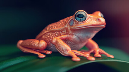 Naklejka premium vibrant macro shot of frog on leaf, showcasing its unique features