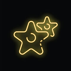Two glowing neon stars shining bright on a black background, perfect for designs related to nightlife, entertainment, and the allure of the night