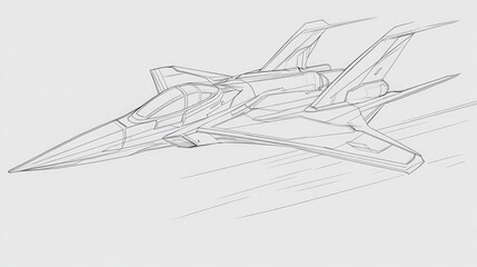 Fototapeta premium Minimalist line art of a spaceship, showcasing a sleek and modern design, with clean lines and a simple, light-colored background.