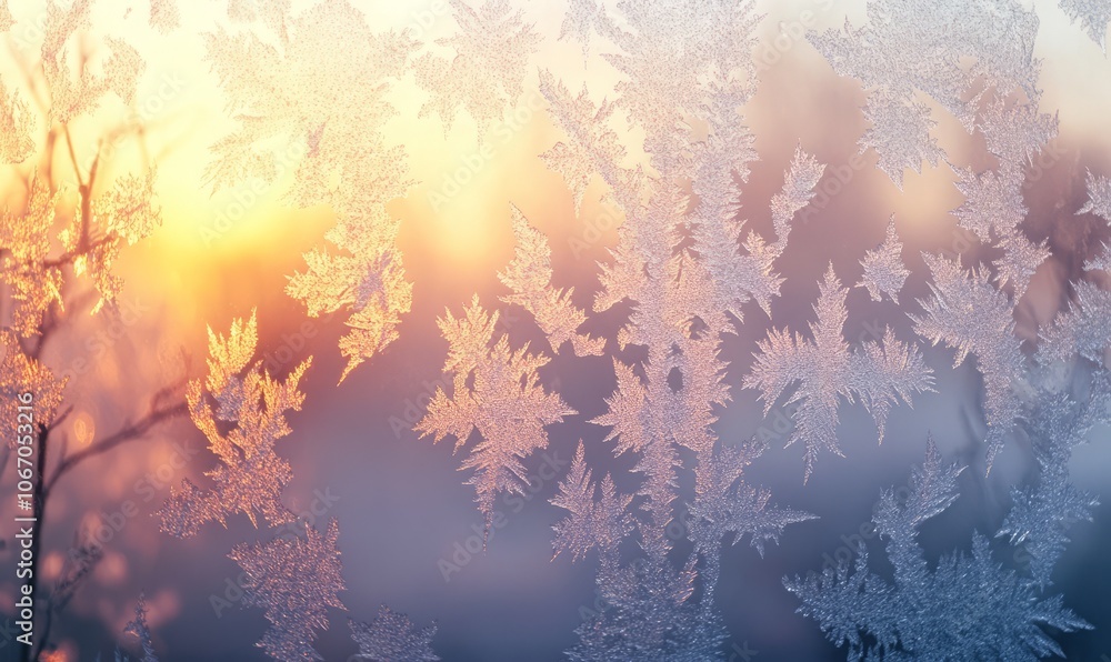 Poster frost-covered window with a foggy, diffused light shining through, creating a textured, ethereal eff