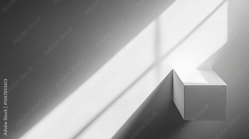 Poster white square reflecting light with sharp geometric shadows, creating a minimalist, high-contrast vis