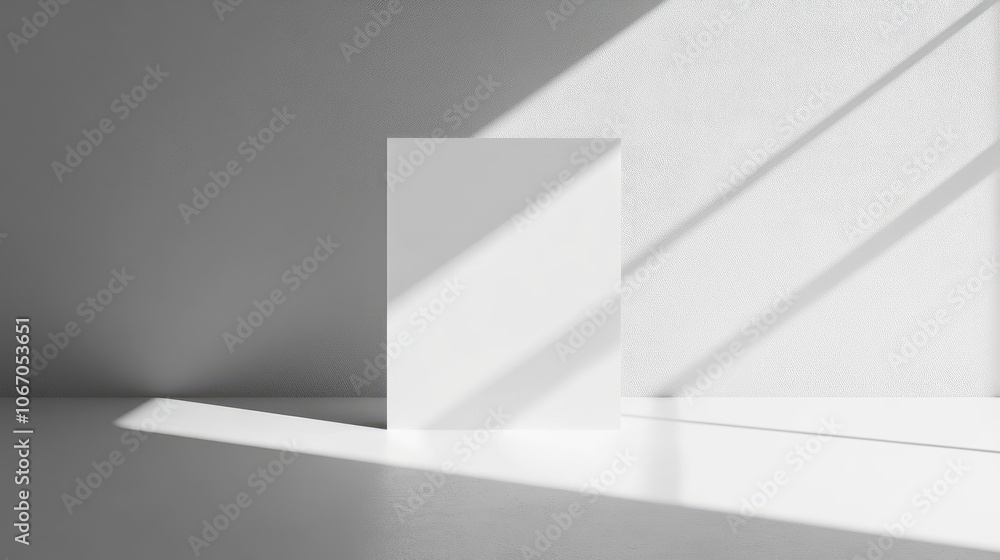 Poster white square reflecting light with sharp geometric shadows, creating a minimalist, high-contrast vis