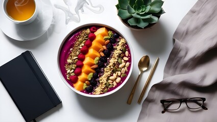 Vibrant Acai Bowl with Fresh Fruit, Nuts, and Seeds for a Healthy Start