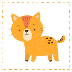 Cute charcoal doodle style cartoon animal character standing cheerfully with playful details and a friendly expression