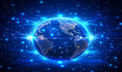 Obraz premium Global network concept with illuminated connections and Earth illustration