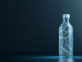 Sports drinks electrolytes electrolyte balance electric blue bottle with bolts of lightning-like patterns surrounding it set against a bold black backdrop to show power and balance, Photorealistic