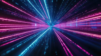Obraz premium Dynamic light trails in vibrant pink and blue, futuristic digital background.