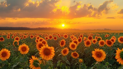 lanskap musim panas pertanian dengan ladang bunga matahari dan langit