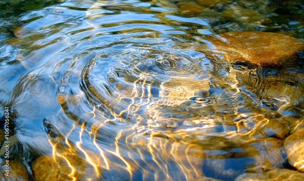 Poster flowing water creates beautiful patterns over smooth rocks in a tranquil stream during daylight