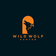 Adventure expedition wild Wolf hunter logo icon vector template.Silhouette wolf logo design vector illustration