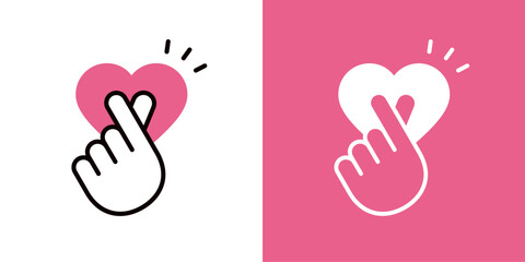 Obraz premium 小さなハートと、指ハートのアイコンセット＿太い線＿推し