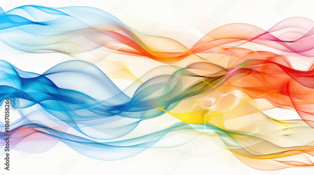 Poster soft wavy lines in vibrant colors create abstract background, evoking sense of fluidity and movement