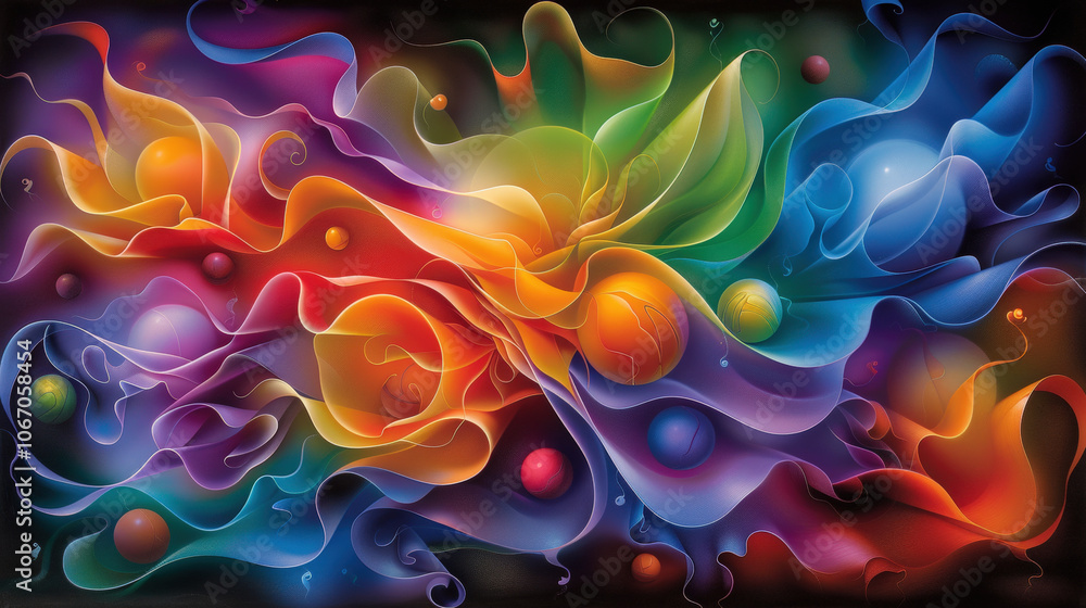 Poster vibrant abstract design featuring rounded shapes and flowing colors, creating dynamic and energetic 