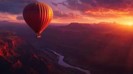 Fototapeta premium Hot Air Balloon at Sunset Over Grand Canyon Landscape