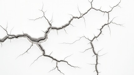 Crack Texture Lines Isolated on White Background Realistic Broken Surface Effect