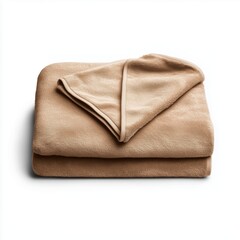 A beautifully folded beige bath towel rests gracefully on a white background
