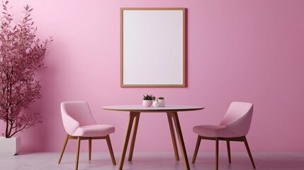 Modern dining room with a minimalist mockup poster frame and elegant decor details
