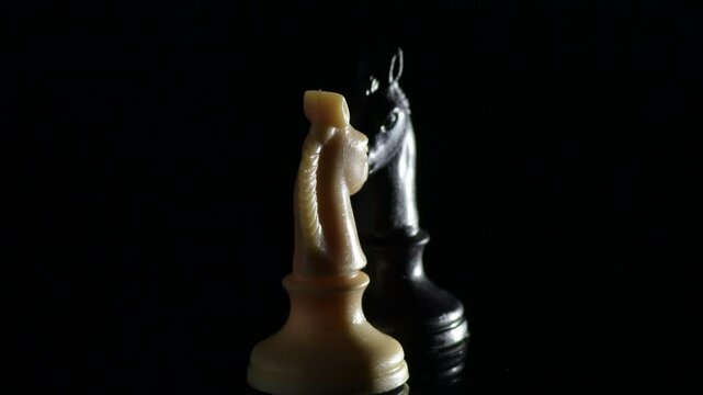 White and Black Horse Figures of Chess Confronted
