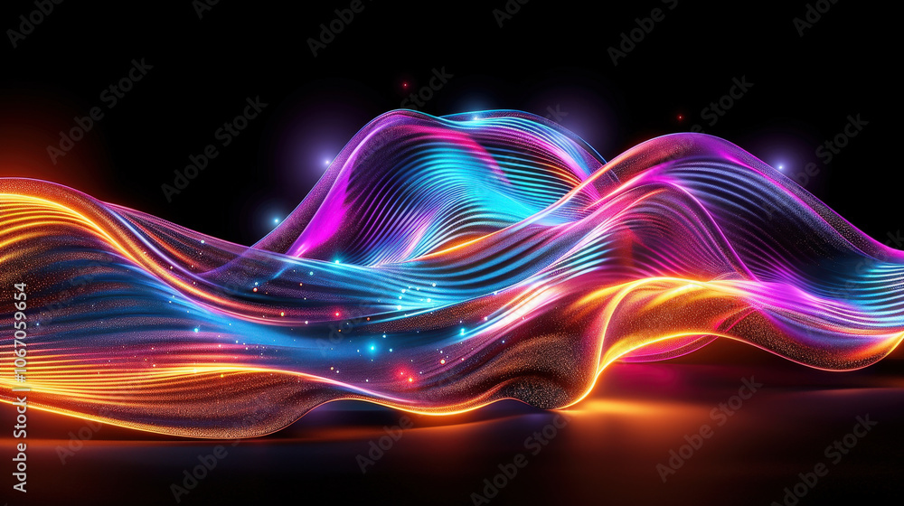 Poster vibrant abstract wavy lines create mesmerizing background with colorful gradients and glowing effect