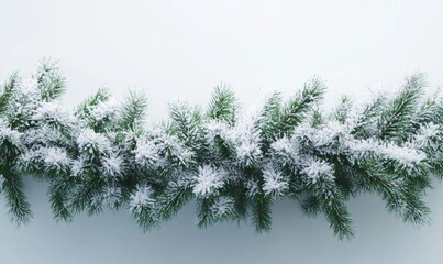 Obraz premium Glittering texture of a snow-dusted evergreen garland, with its soft needles and sparkling snow adding to the festive ambiance