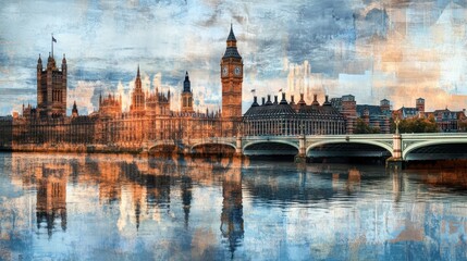 Fototapeta premium London Skyline Reflection at Sunset