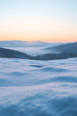 sunset in the snow covered mountains