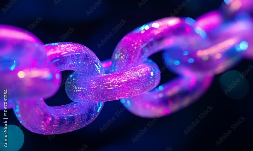 Aufkleber futuristic digital chain links illuminated with vibrant colors, representing blockchain technology a