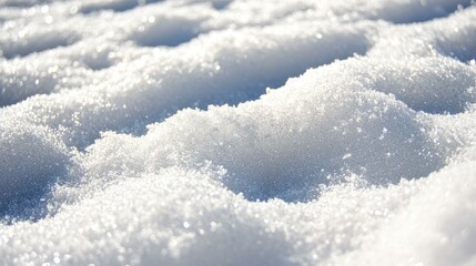 Close-up of glistening snow under bright sunlight, winter wonderland.