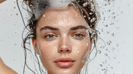 Naklejka premium Refreshing Water Splash on Woman's Face