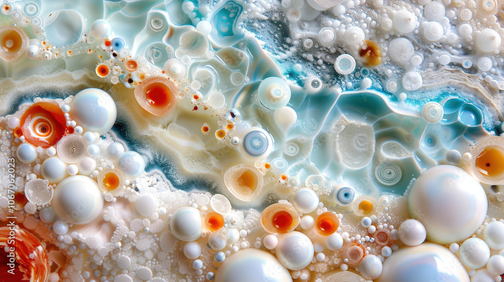 Poster intricate patterns of colorful bubbles and textures create mesmerizing abstract design, evoking sens