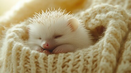 Adorable Hedgehog Snuggled in Cozy Knit Blanket