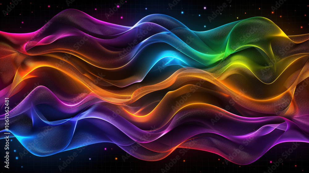 Poster colorful and groovy abstract background with flowing waves in vibrant hues, creating dynamic and ene