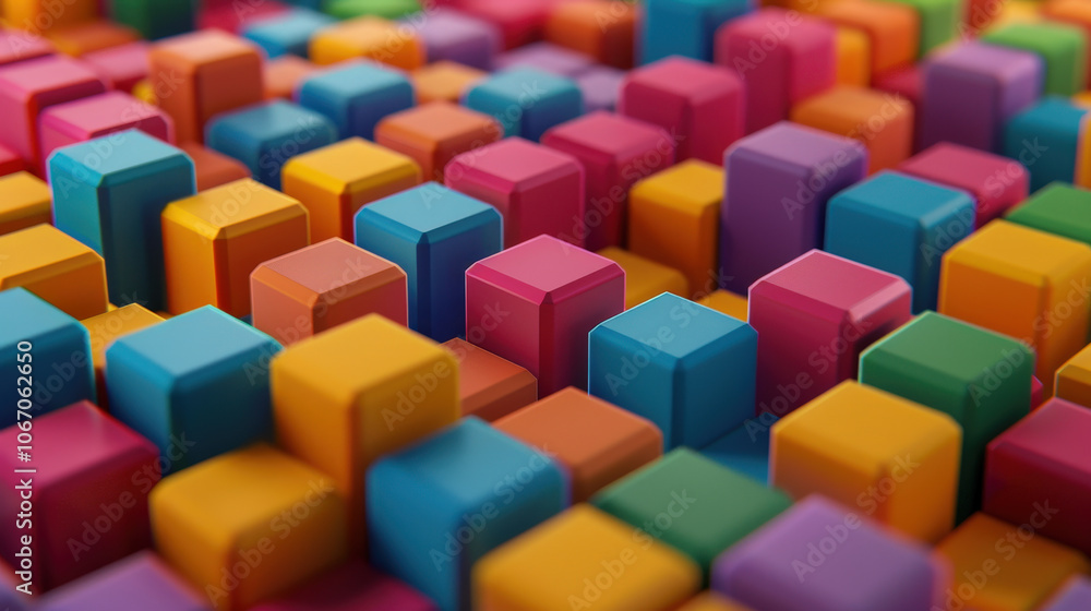 Poster colorful hexagonal blocks create vibrant and dynamic pattern, representing data clusters in playful 
