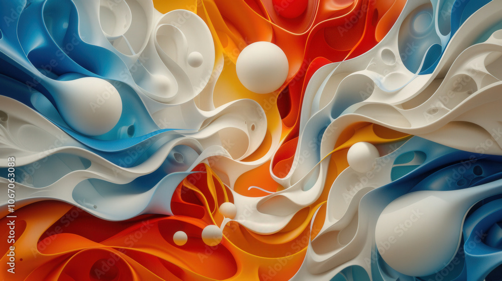 Poster colorful rounded shapes arranged in contemporary design create vibrant and dynamic visual experience